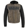 Milwaukee Leather Men's Distress Brown Hooded Leather Vest, MLM3561