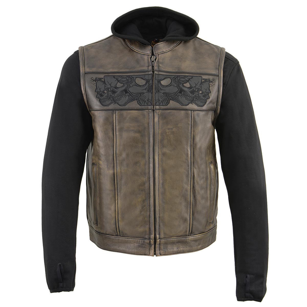Milwaukee Leather Men's Distress Brown Hooded Leather Vest, MLM3561