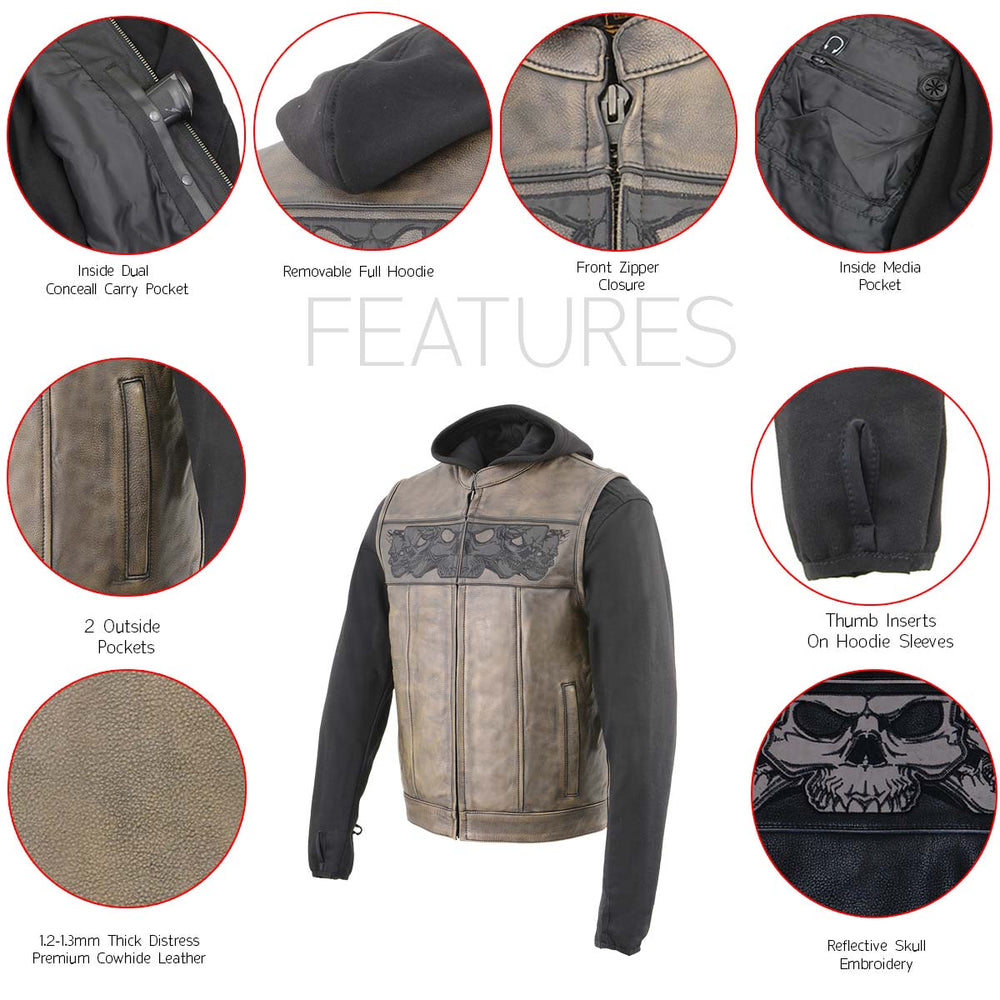 Milwaukee Leather Men's Distress Brown Hooded Leather Vest, MLM3561