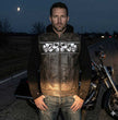 Milwaukee Leather MLM3561 Men's "Hell Raiser" 2 in 1 Distress Brown Leather Vest w/ Removeable Hoodie - Reflective Skull Artwork