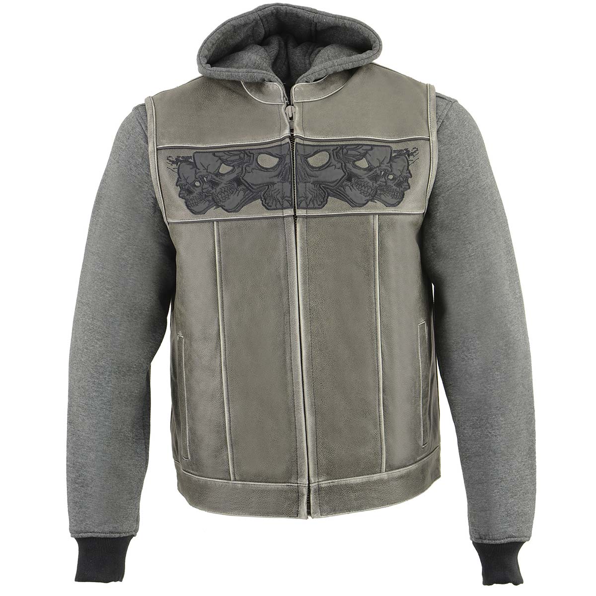 Milwaukee Leather Men's 2-in-1 Distressed Grey Leather Vest, MLM3562