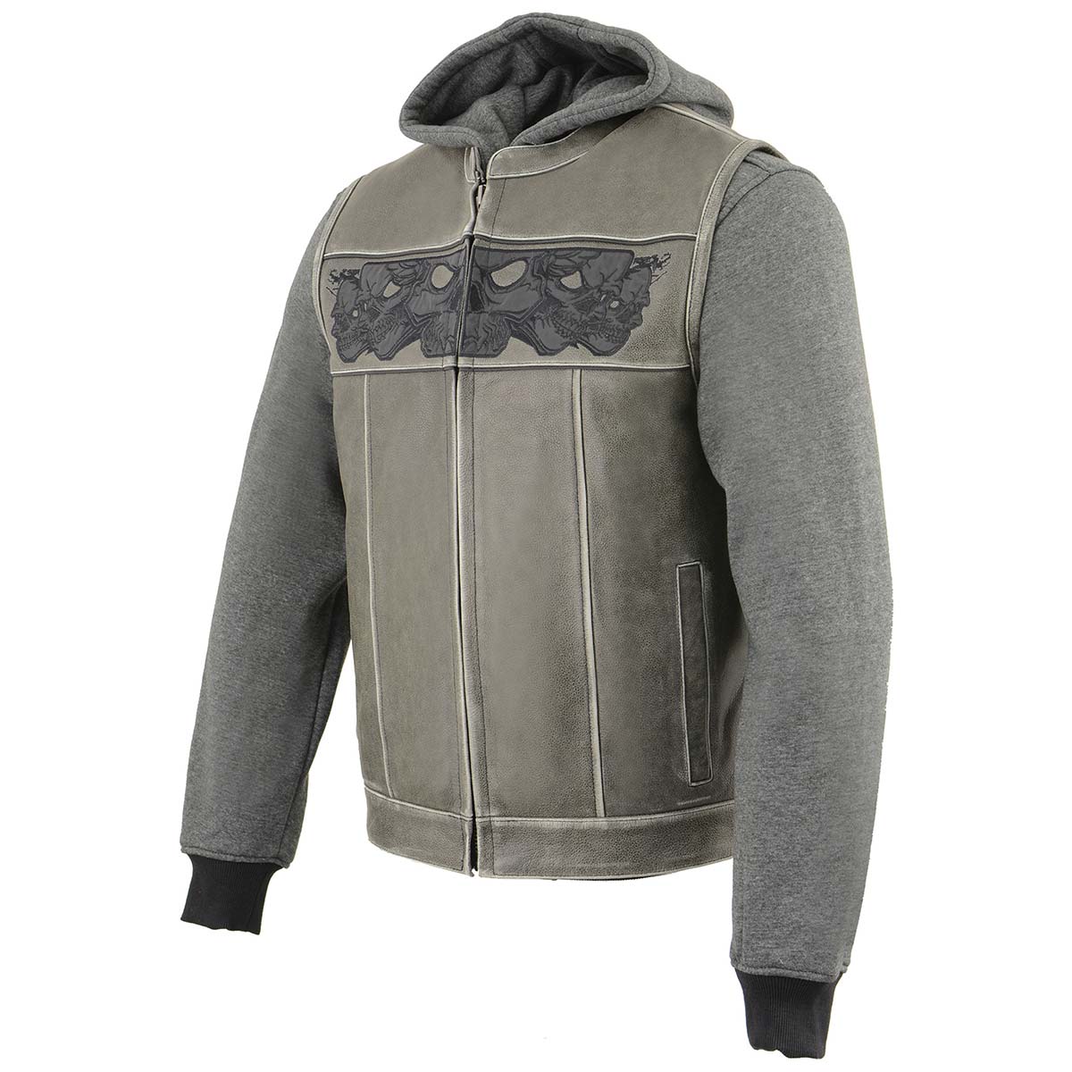 Milwaukee Leather Men's 2-in-1 Distressed Grey Leather Vest, MLM3562