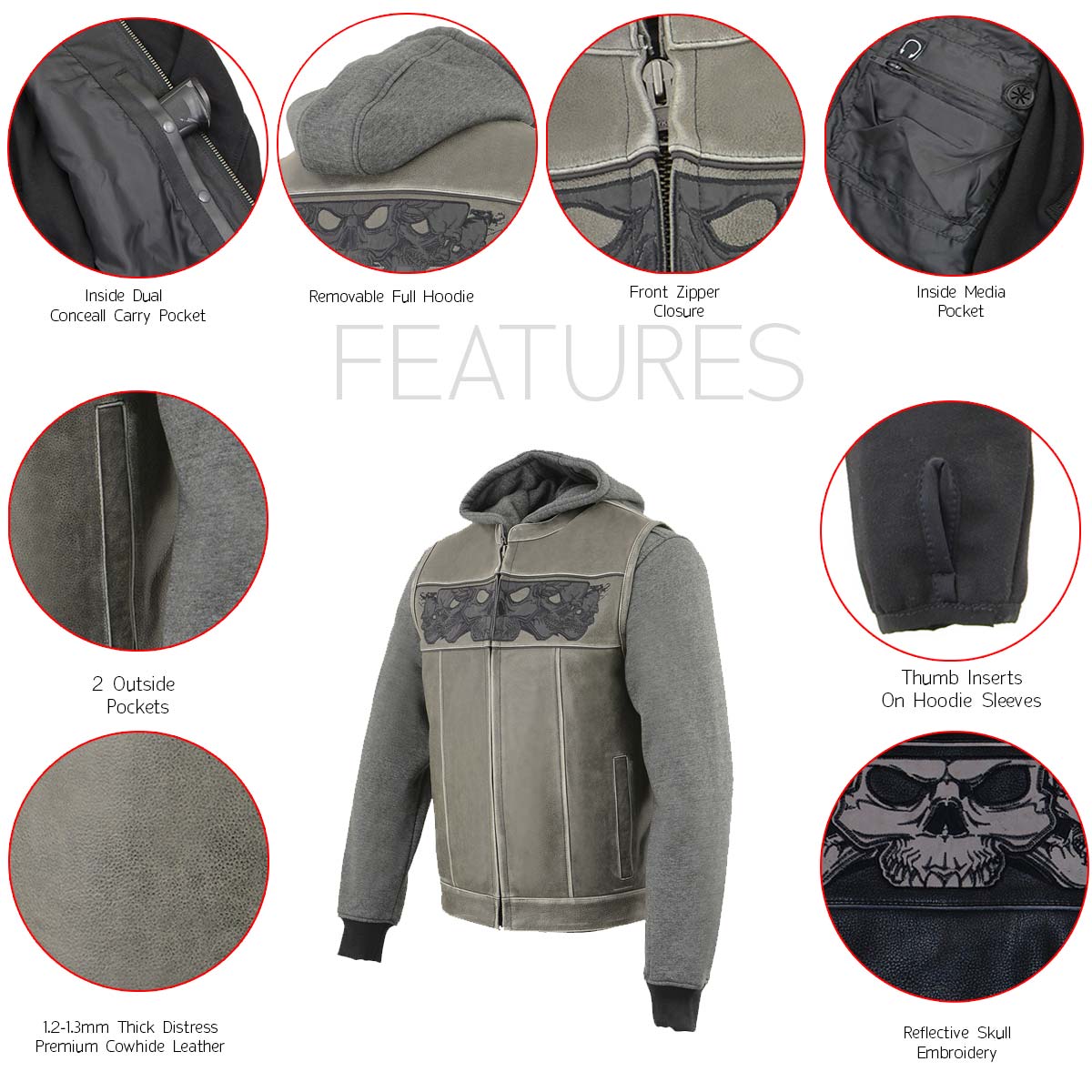 Milwaukee Leather Men's 2-in-1 Distressed Grey Leather Vest, MLM3562