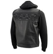 Milwaukee Leather MLM3563 Men's "Hell Raiser" 2 in 1 Black Leather Vest w/ Removeable Hoodie - Reflective Skull Artwork