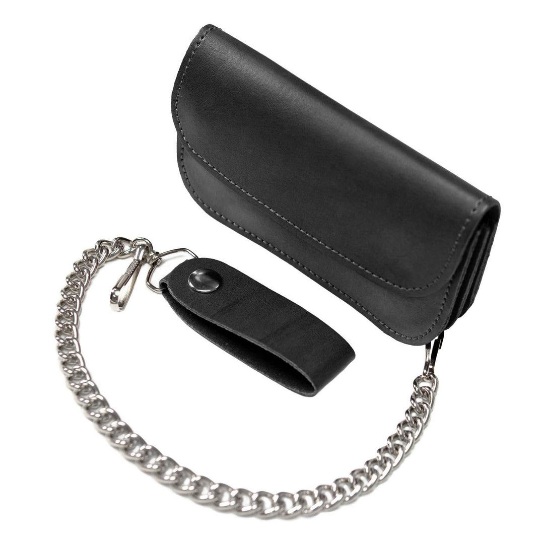Milwaukee Leather Black Full-Grain Leather Biker Flap Chain Wallet, MLW7843