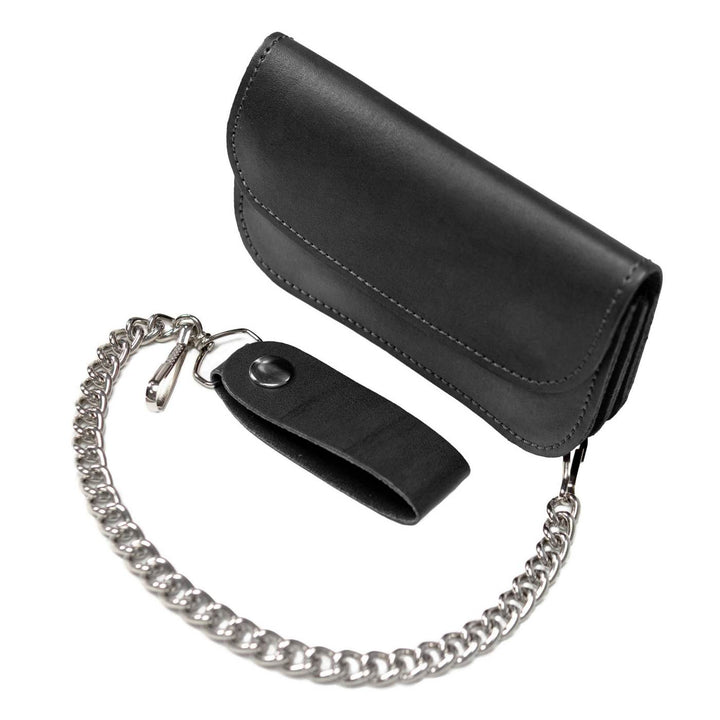 Milwaukee Leather Black Full-Grain Leather Biker Flap Chain Wallet, MLW7843