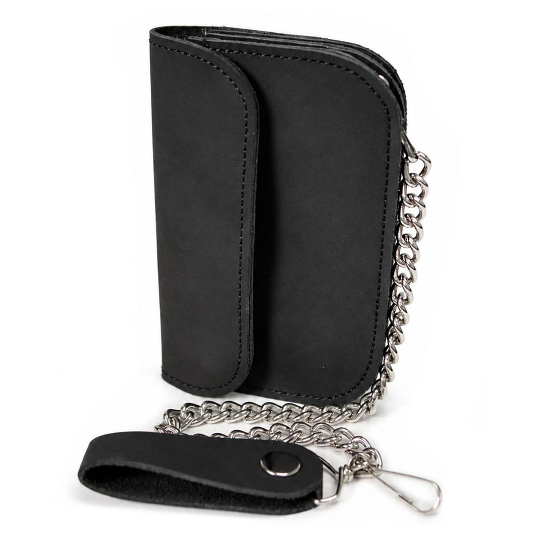 Milwaukee Leather Black Crazy Horse Leather Biker Flap Wallet, MLW7844