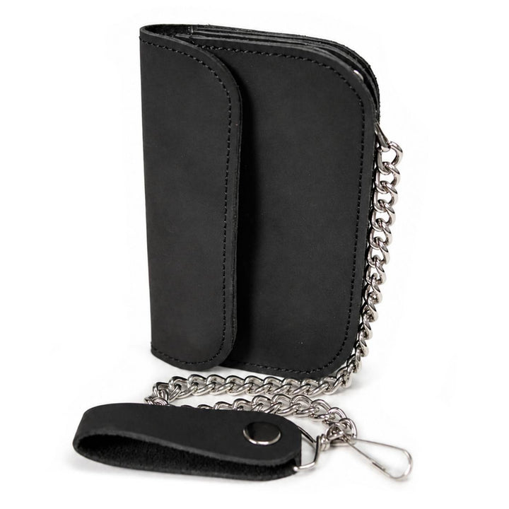 Milwaukee Leather Black Crazy Horse Leather Biker Flap Wallet, MLW7844