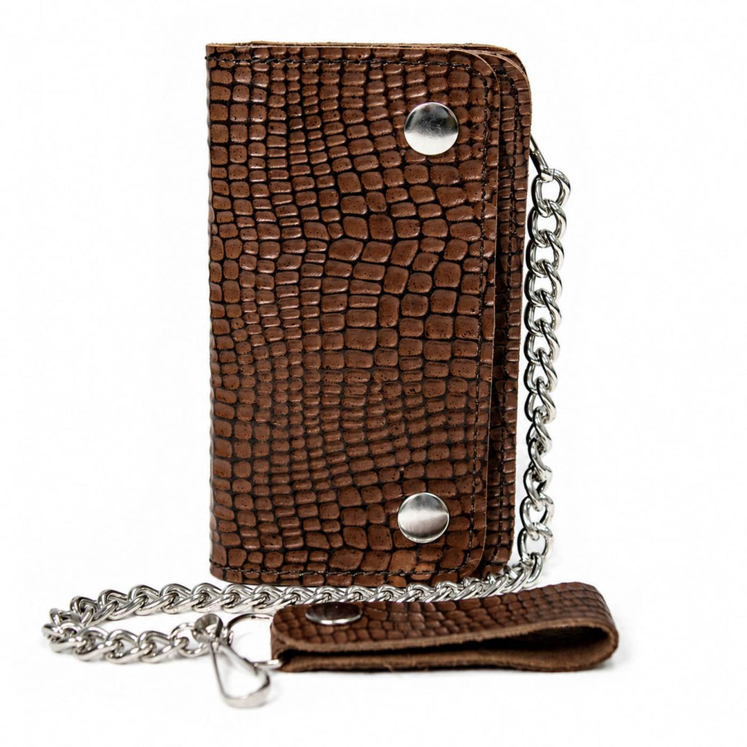 Milwaukee Leather Brown Snake Round-Stamped Biker Flap Wallet, MLW7850