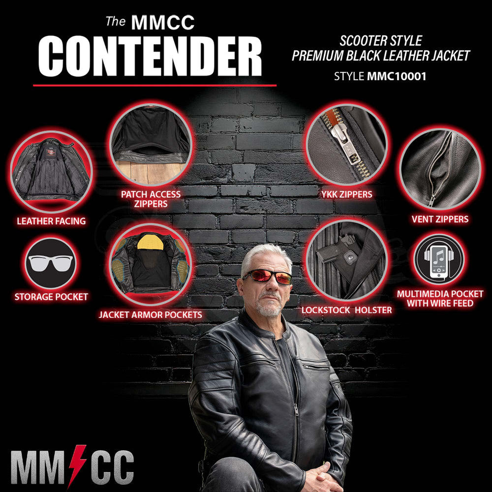 Milwaukee Motorcycle Clothing Co. Men's Black Leather Jacket, MMC10001