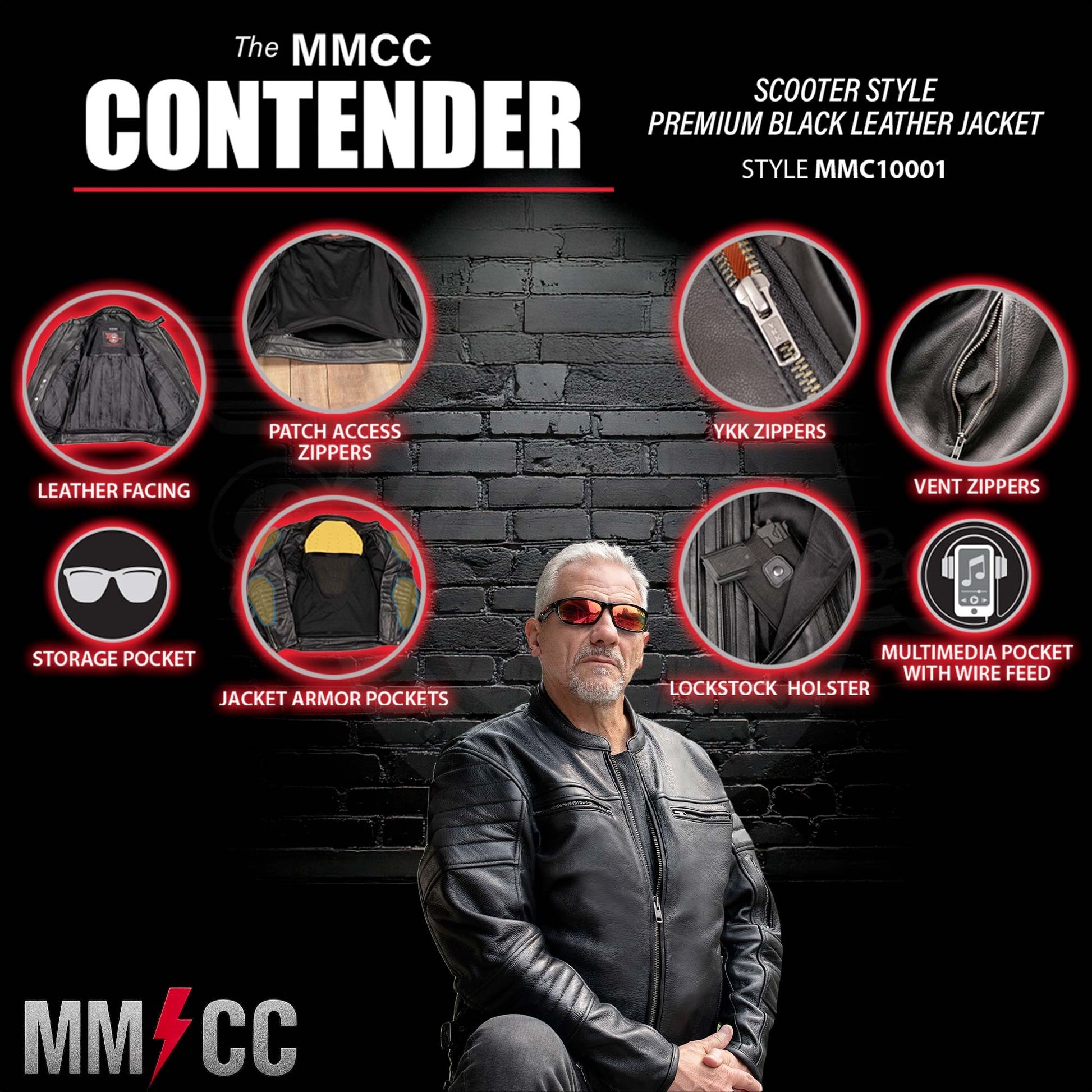 Milwaukee Motorcycle Clothing Co. Men's Black Leather Jacket, MMC10001