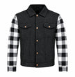 MMCC Men's Gridlock Black/White 14 oz Denim & Plaid Armored Hooded Motorcycle Jacket - MMC10101