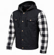MMCC Men's Gridlock Black/White 14 oz Denim & Plaid Armored Hooded Motorcycle Jacket - MMC10101