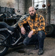 MMCC Deadbolt Men's Mustard Black White Plaid Flannel Shirt - 100% Cotton with Microfiber Wipe Panel - MMC11620