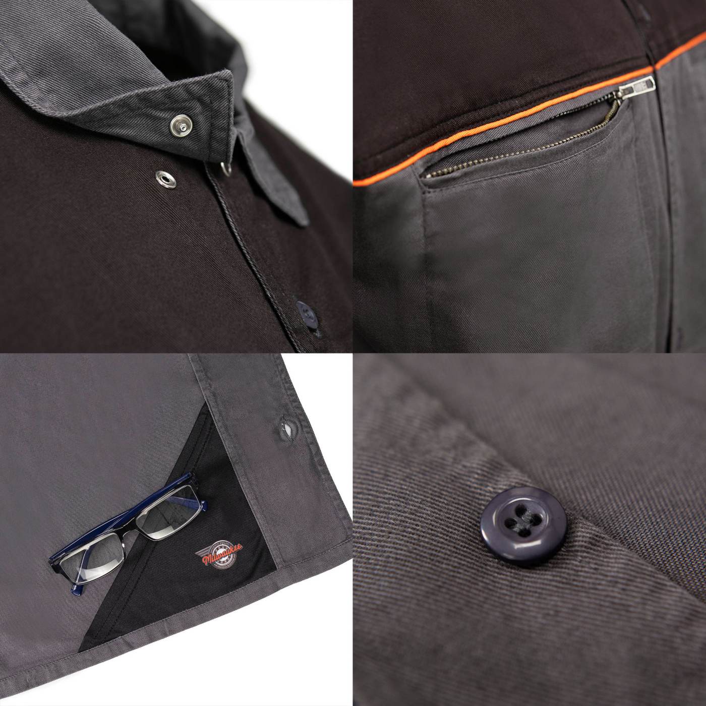 MMCC Men's Reveline Classic Mechanic Shirt - 100% Cotton - 2 Chest Zipper Pockets - Microfiber Panel