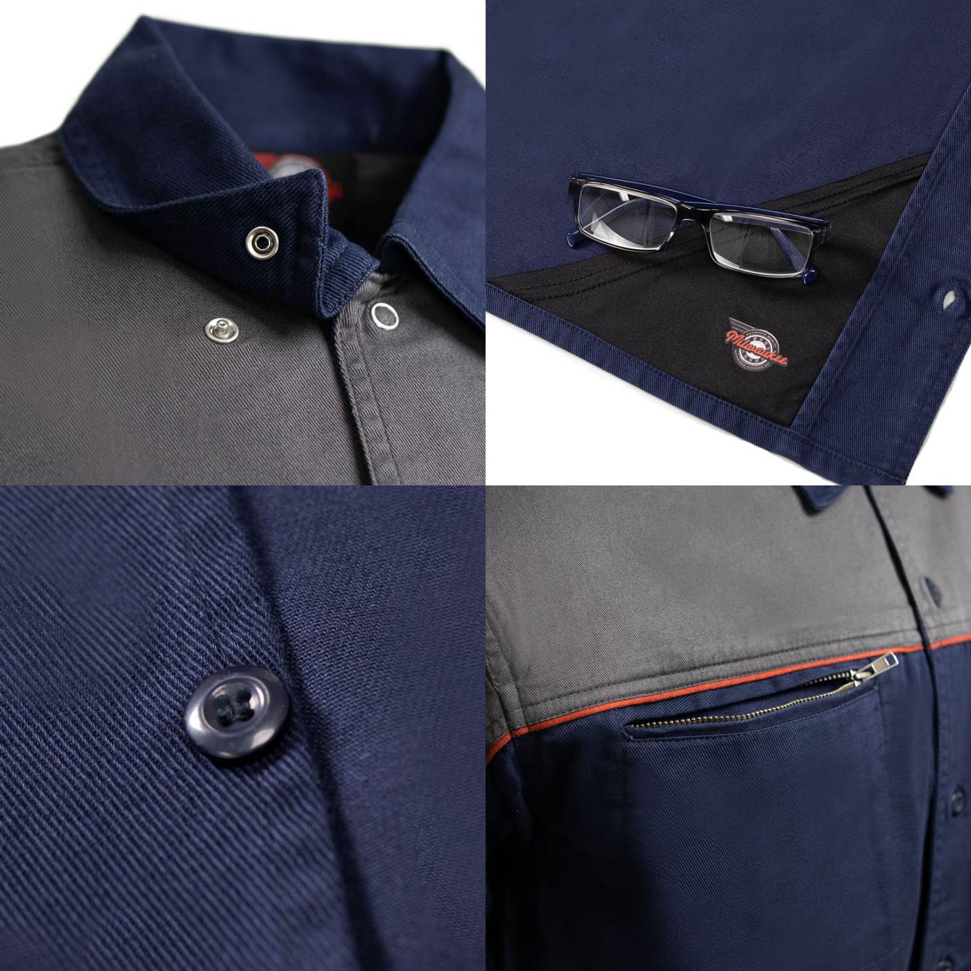 MMCC Men's Reveline Classic Mechanic Shirt - 100% Cotton - 2 Chest Zipper Pockets - Microfiber Panel