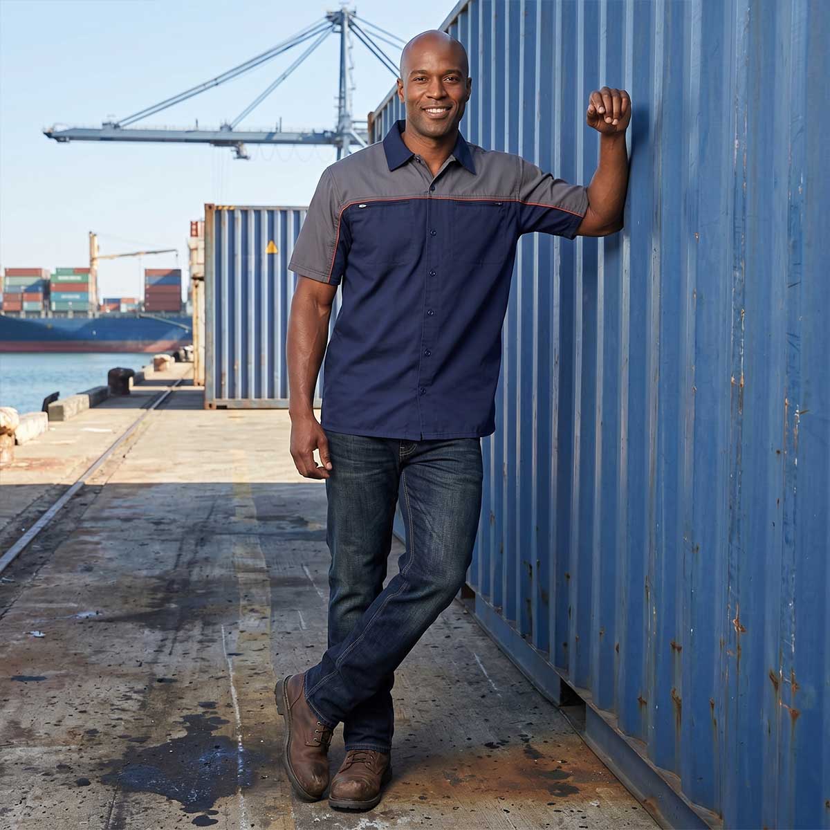 MMCC Men's Reveline Classic Mechanic Shirt - 100% Cotton - 2 Chest Zipper Pockets - Microfiber Panel