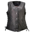 Milwaukee Motorcycle Clothing Co. Women's Born-Free Tall Sizes Black Leather Vest w/ V-Neck, Side Lace, Snap MMC40002