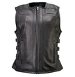 Milwaukee Motorcycle Clothing Co. Women's Gixxer Black Premium Leather Vest w/ Round Neck Side Buckle MMC40003