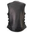 Milwaukee Motorcycle Clothing Co. Women's Gixxer Black Premium Leather Vest w/ Round Neck Side Buckle MMC40003