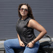 Milwaukee Motorcycle Clothing Co. Women's Gixxer Black Premium Leather Vest w/ Round Neck Side Buckle MMC40003