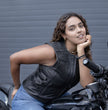 Milwaukee Motorcycle Clothing Co. Women's Gixxer Black Premium Leather Vest w/ Round Neck Side Buckle MMC40003