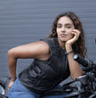 Milwaukee Motorcycle Clothing Co. Women's Gixxer Black Premium Leather Vest w/ Round Neck Side Buckle MMC40003