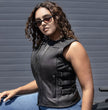 Milwaukee Motorcycle Clothing Co. Women's Gixxer Black Premium Leather Vest w/ Round Neck Side Buckle MMC40003