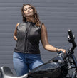 Milwaukee Motorcycle Clothing Co. Women's Gixxer Black Premium Leather Vest w/ Round Neck Side Buckle MMC40003