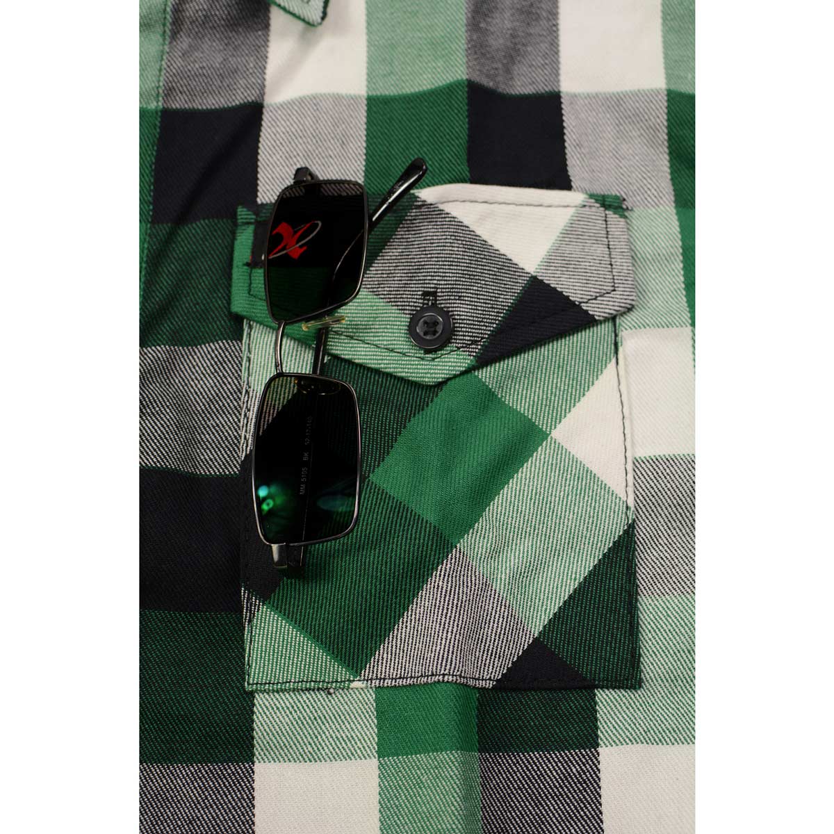 Milwaukee Leather MNG11636 Men's Flannel Plaid Shirt Green and White Long Sleeve Cotton Button Down Shirt