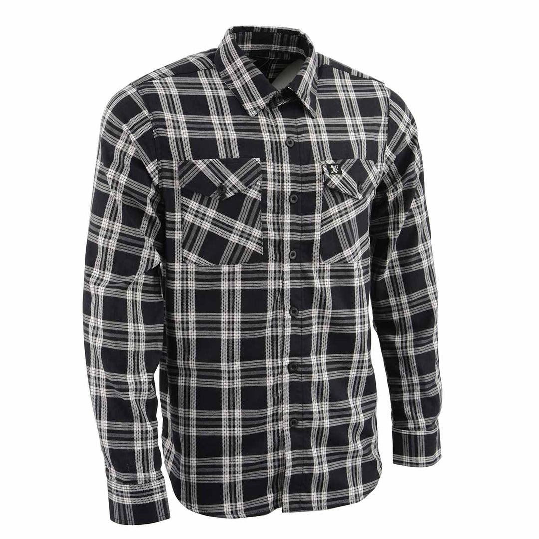 Milwaukee Leather MNG11646 Men's Flannel Plaid Shirt Black and White Long Sleeve Cotton Button Down Shirt