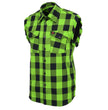 Milwaukee Leather MNG11691 Men’s Classic Black and Green Button-Down Flannel Cut Off Frayed Sleeveless Casual Shirt