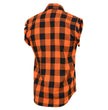 Milwaukee Leather MNG11698 Men’s Classic Black and Orange Button-Down Flannel Cut Off Frayed Sleeveless Casual Shirt