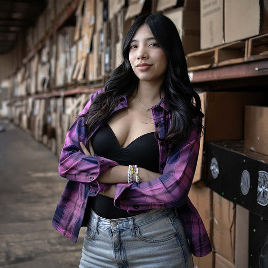 Milwaukee Leather MNG21610 Women's Pink, Blue and Maroon Long Sleeve Cotton Flannel Shirt