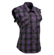 Milwaukee Leather MNG21624 Women's Flannel Black/Purple Button Sleeveless Cut Off Shirt w/ Frill Arms