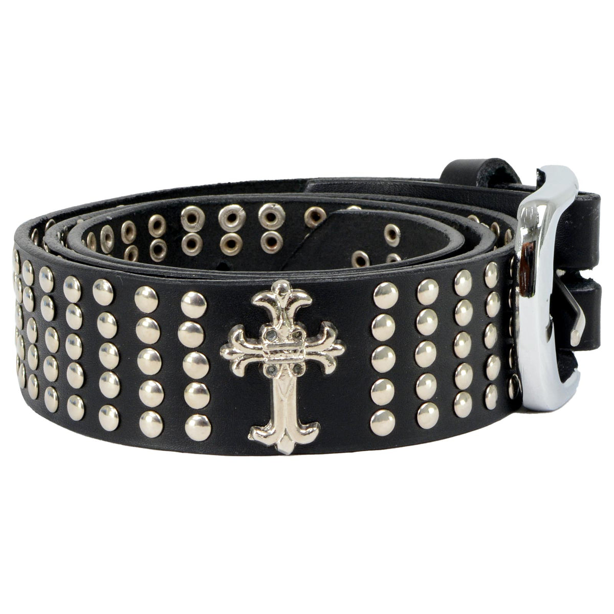 Milwaukee Leather Men's Black Cross Stud Leather Belt, MP7101