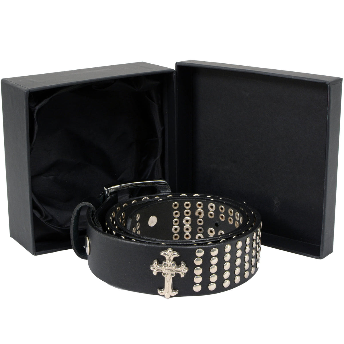 Milwaukee Leather Men's Black Cross Stud Leather Belt, MP7101
