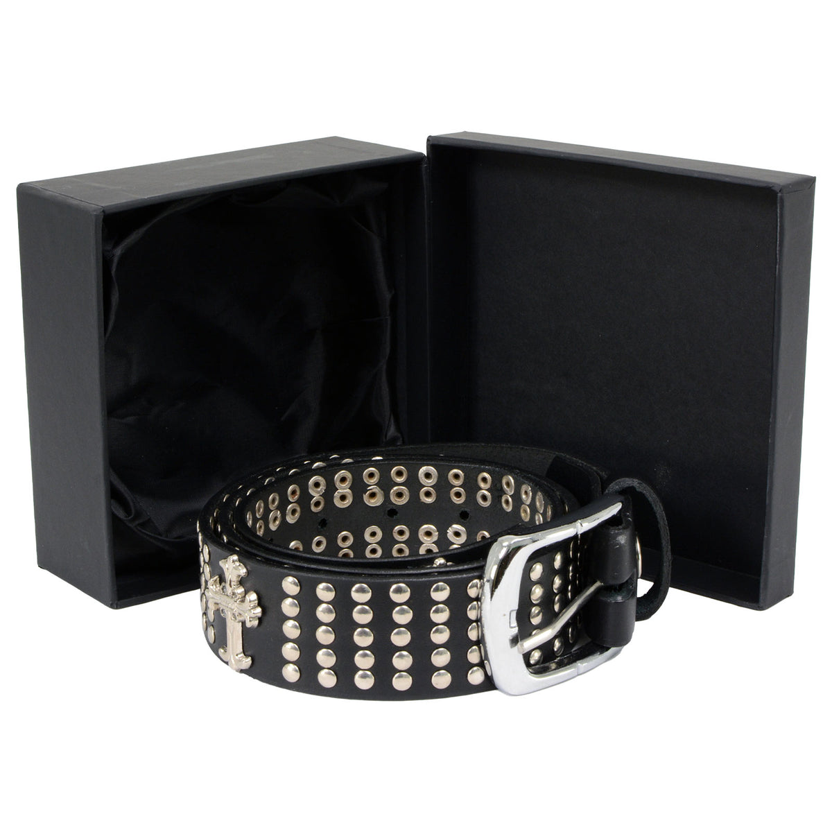 Milwaukee Leather Men's Black Cross Stud Leather Belt, MP7101