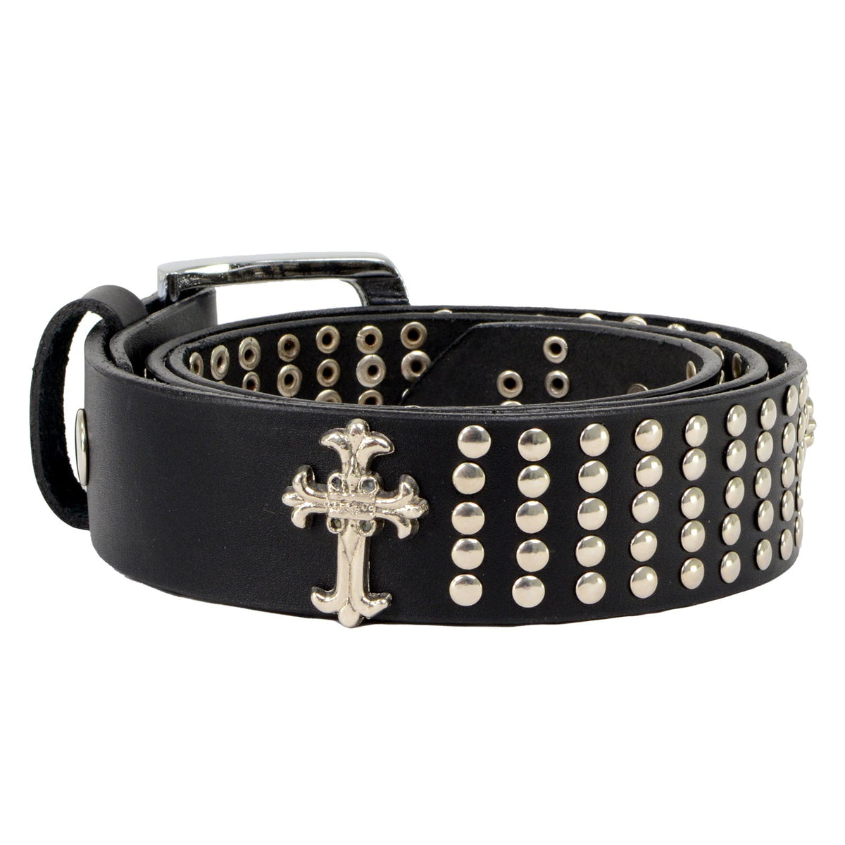 Milwaukee Leather Men's Black Cross Stud Leather Belt, MP7101