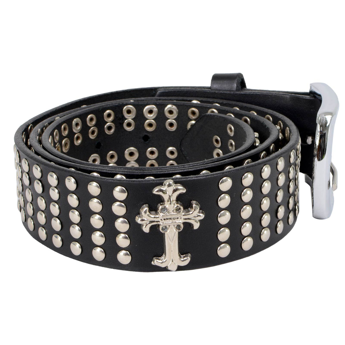 Milwaukee Leather Men's Black Cross Stud Leather Belt, MP7101