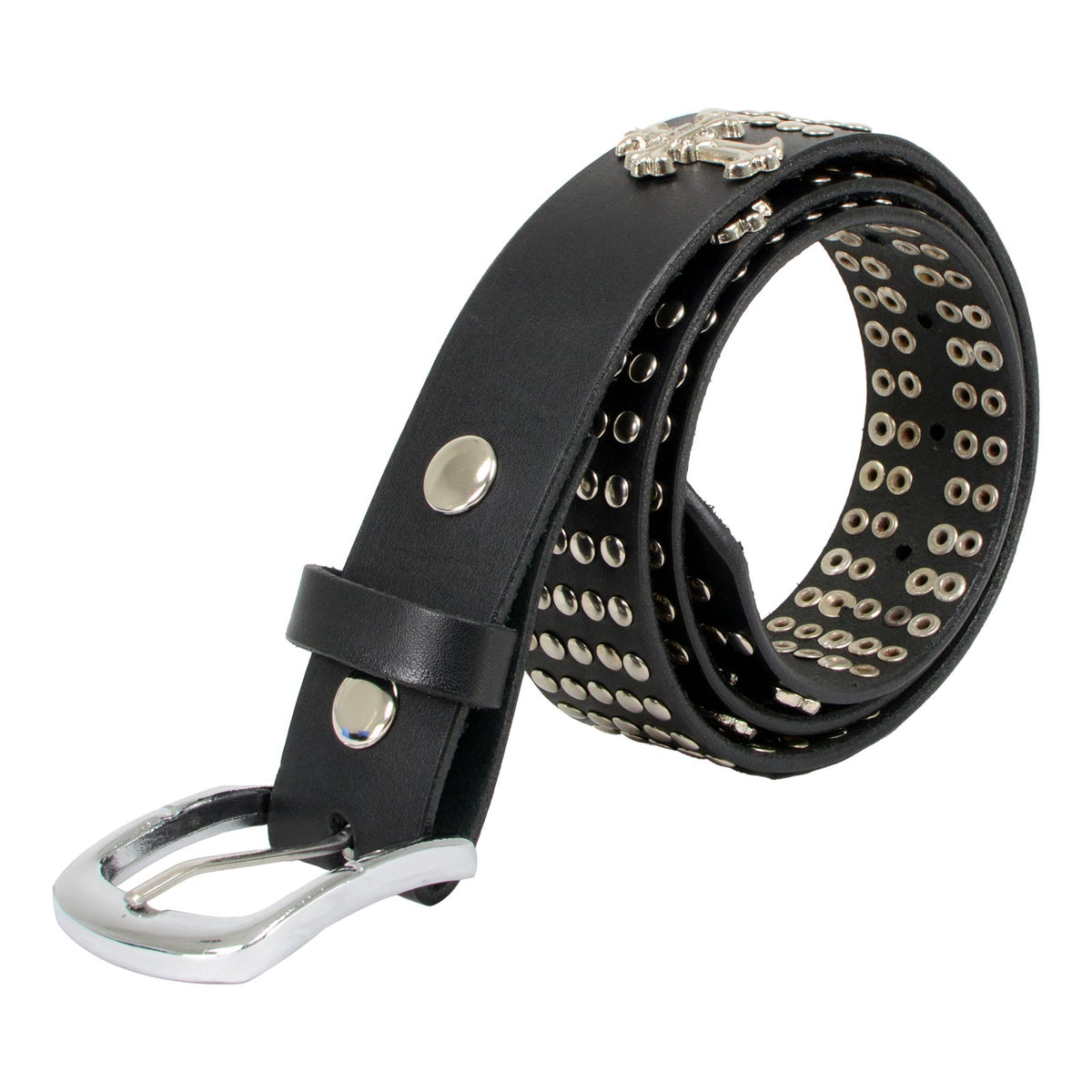 Milwaukee Leather Men's Black Cross Stud Leather Belt, MP7101