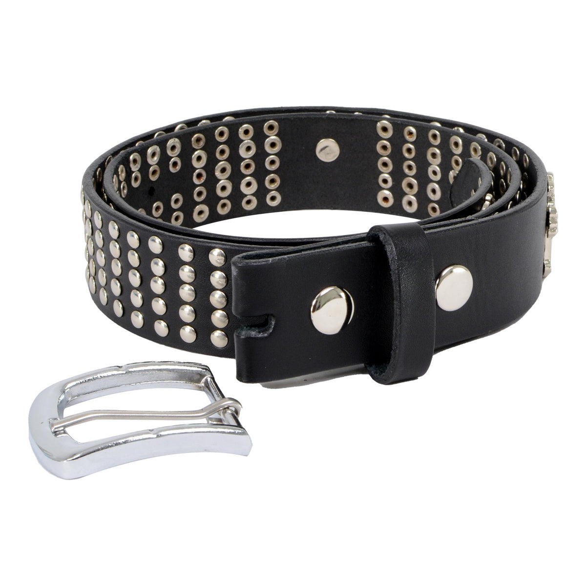 Milwaukee Leather Men's Black Cross Stud Leather Belt, MP7101