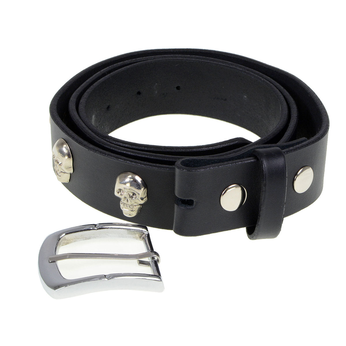 Milwaukee Leather Men's Black Skull Heads Leather Belt, MP7102