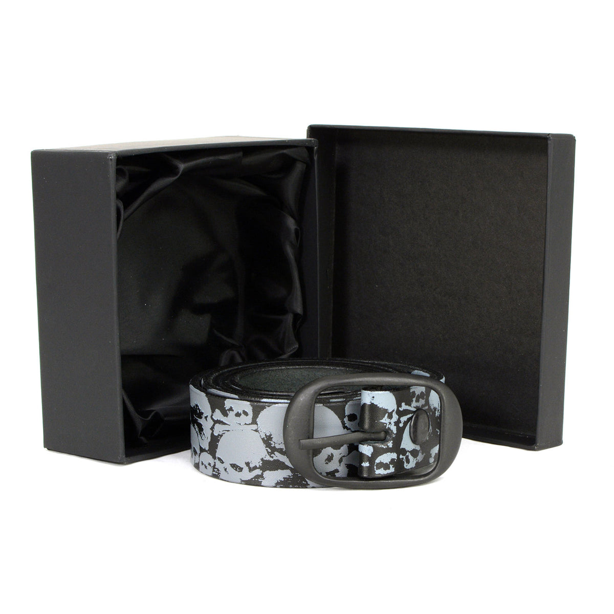 Milwaukee Leather Men's Black Grey Skull Leather Belt, MP7106