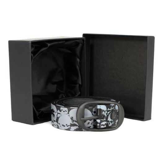 Milwaukee Leather Men's Black Grey Skull Leather Belt, MP7106