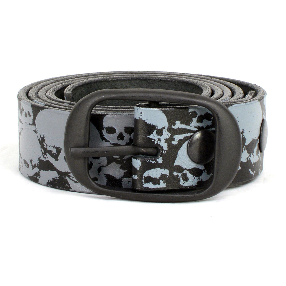 Milwaukee Leather Men's Black Grey Skull Leather Belt, MP7106