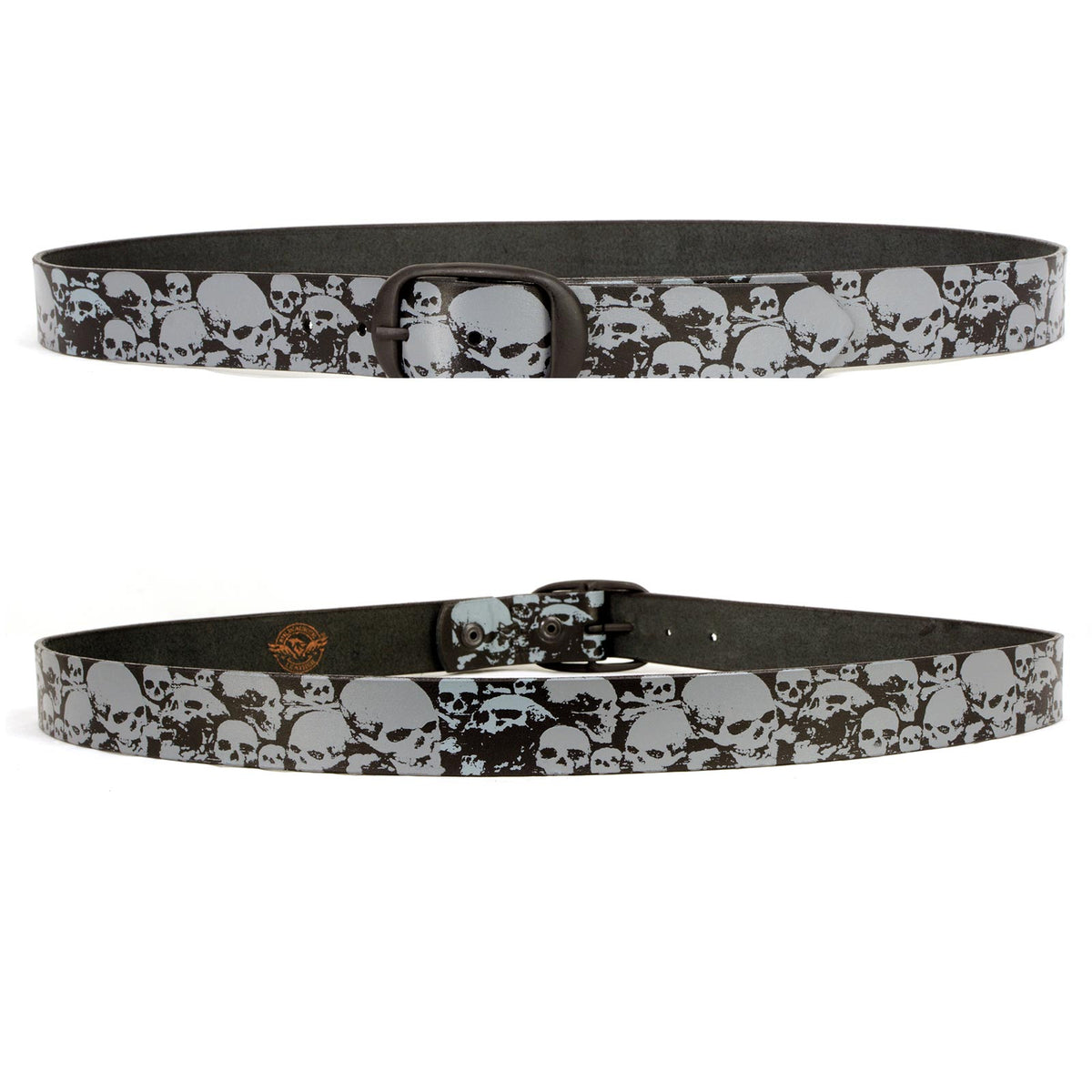 Milwaukee Leather Men's Black Grey Skull Leather Belt, MP7106