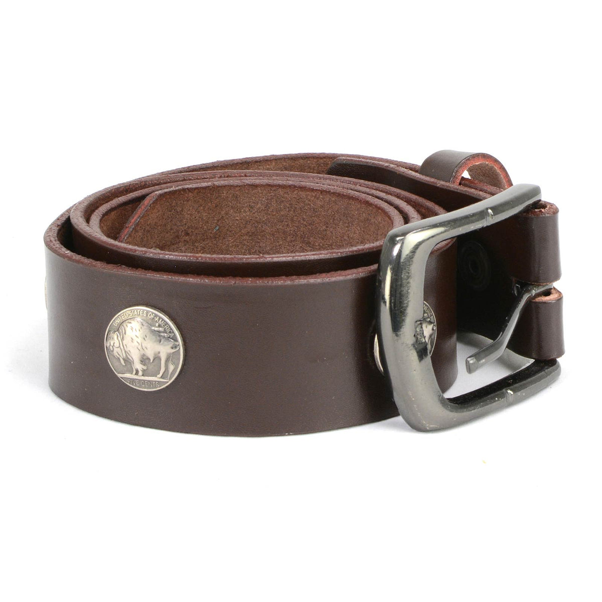 Milwaukee Leather Men's Brown Buffalo Coin Leather Belt, MP7107