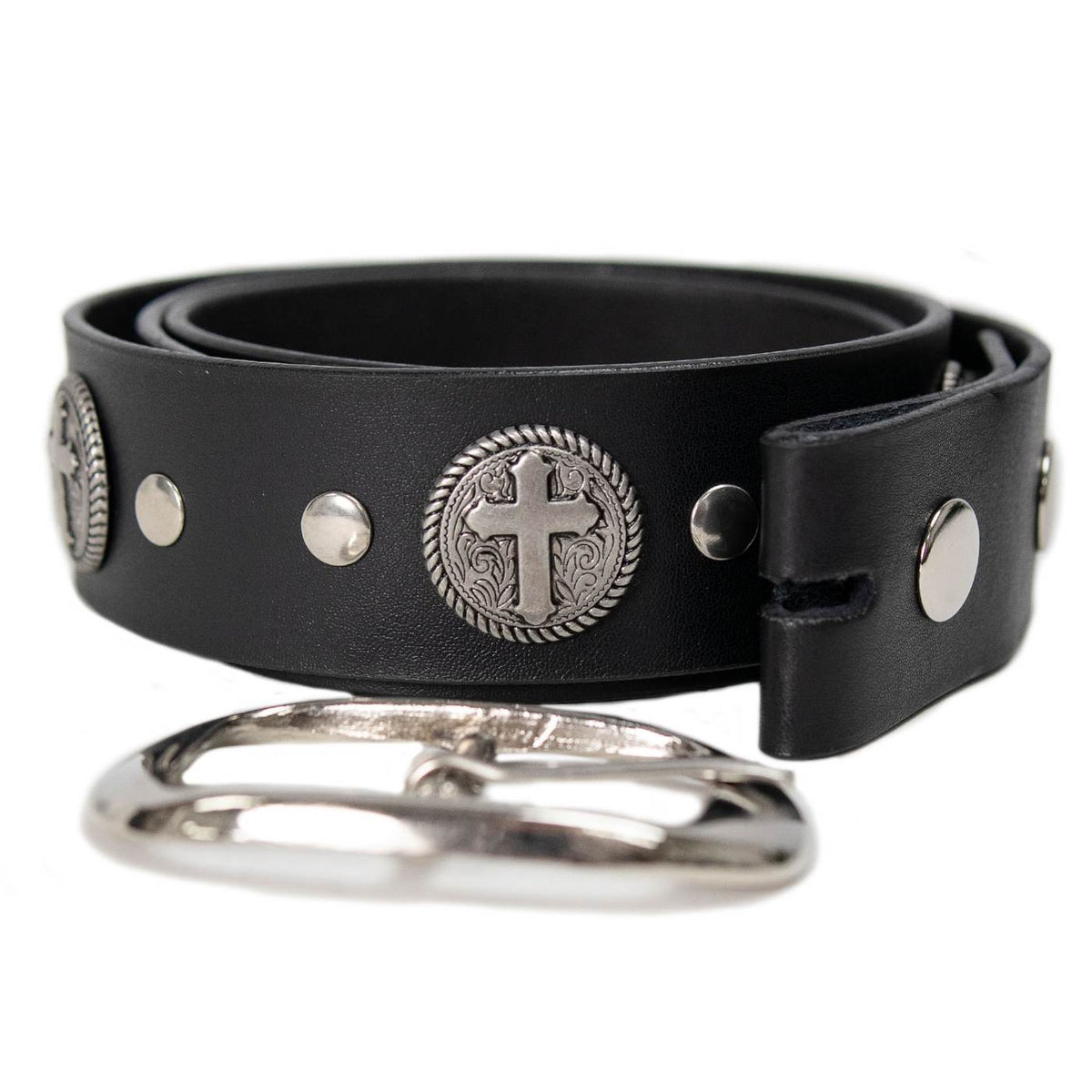 Milwaukee Leather MP7108 Men's Cross Circle Black Leather Belt w/ Interchangeable Buckle - 1.5 inches Wide