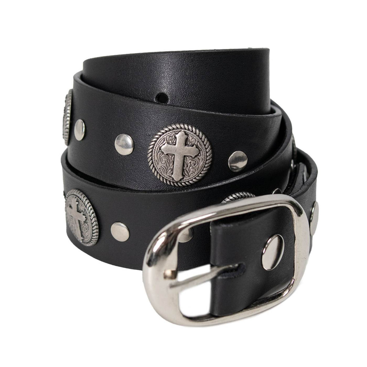 Milwaukee Leather MP7108 Men's Cross Circle Black Leather Belt w/ Interchangeable Buckle - 1.5 inches Wide